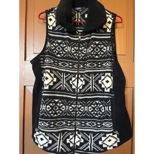 Womens Black & White Print Fleece Vest Size XL